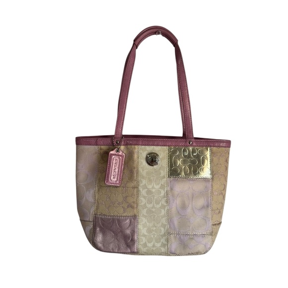 Coach Y2K Patchwork Leather Shimmer Lavender Lilac Gold Mini Shoulder purse - Picture 1 of 11